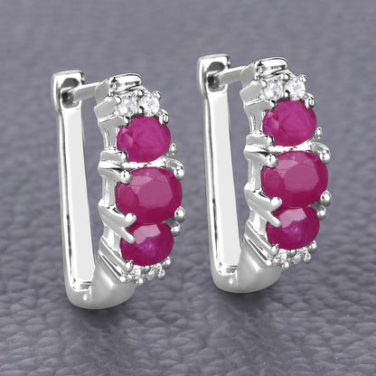 1.66 Carat Genuine Ruby and White Topaz .925 Sterling Silver Earrings  DestGlow