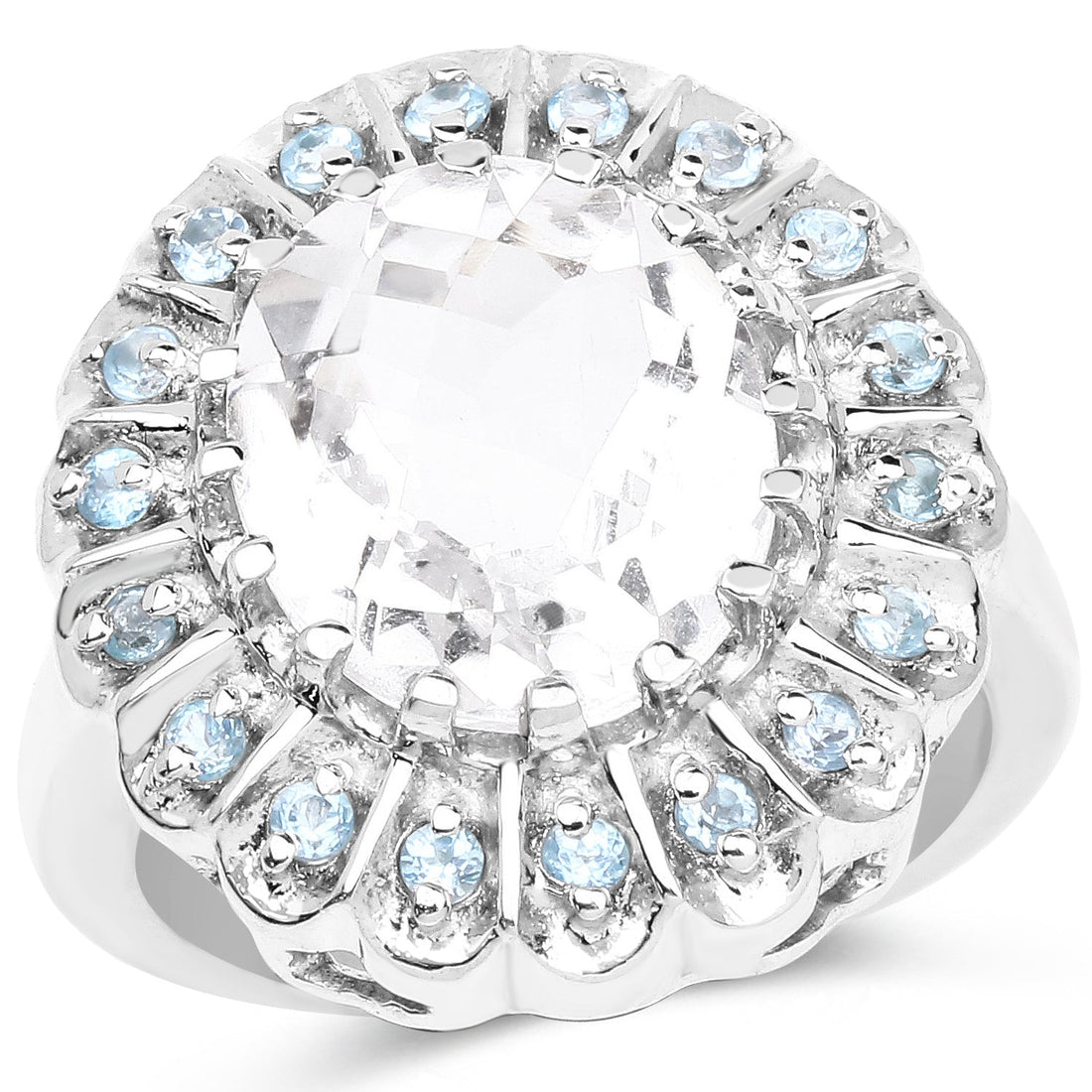 5.90 Carat Genuine Crystal Quartz and Swiss Blue Topaz .925 Sterling Silver Ring by Bids.com