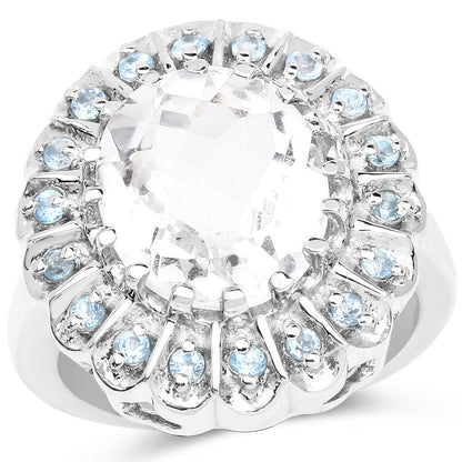 5.90 Carat Genuine Crystal Quartz and Swiss Blue Topaz .925 Sterling Silver Ring by Bids.com