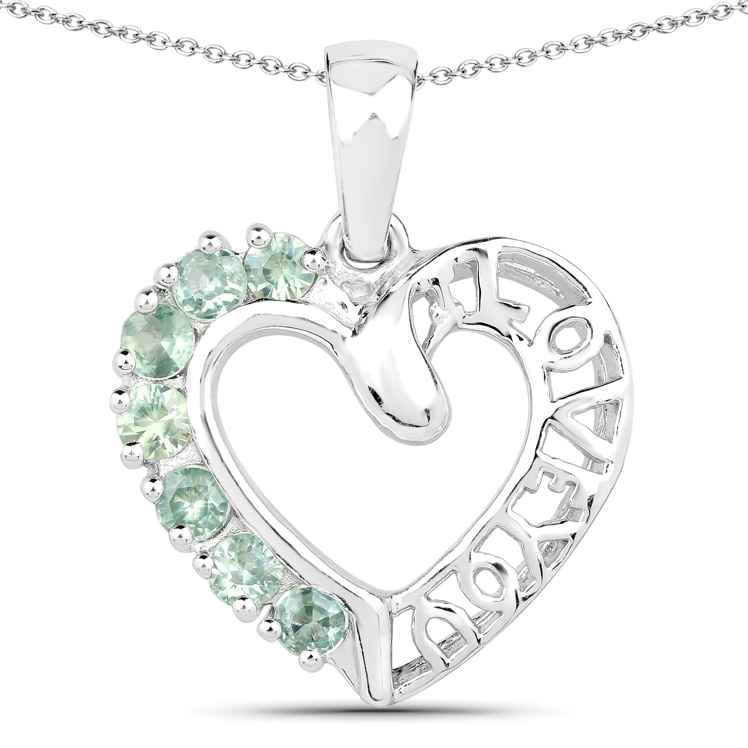 0.98 Carat Genuine Green Sapphire .925 Sterling Silver Pendant  DestGlow