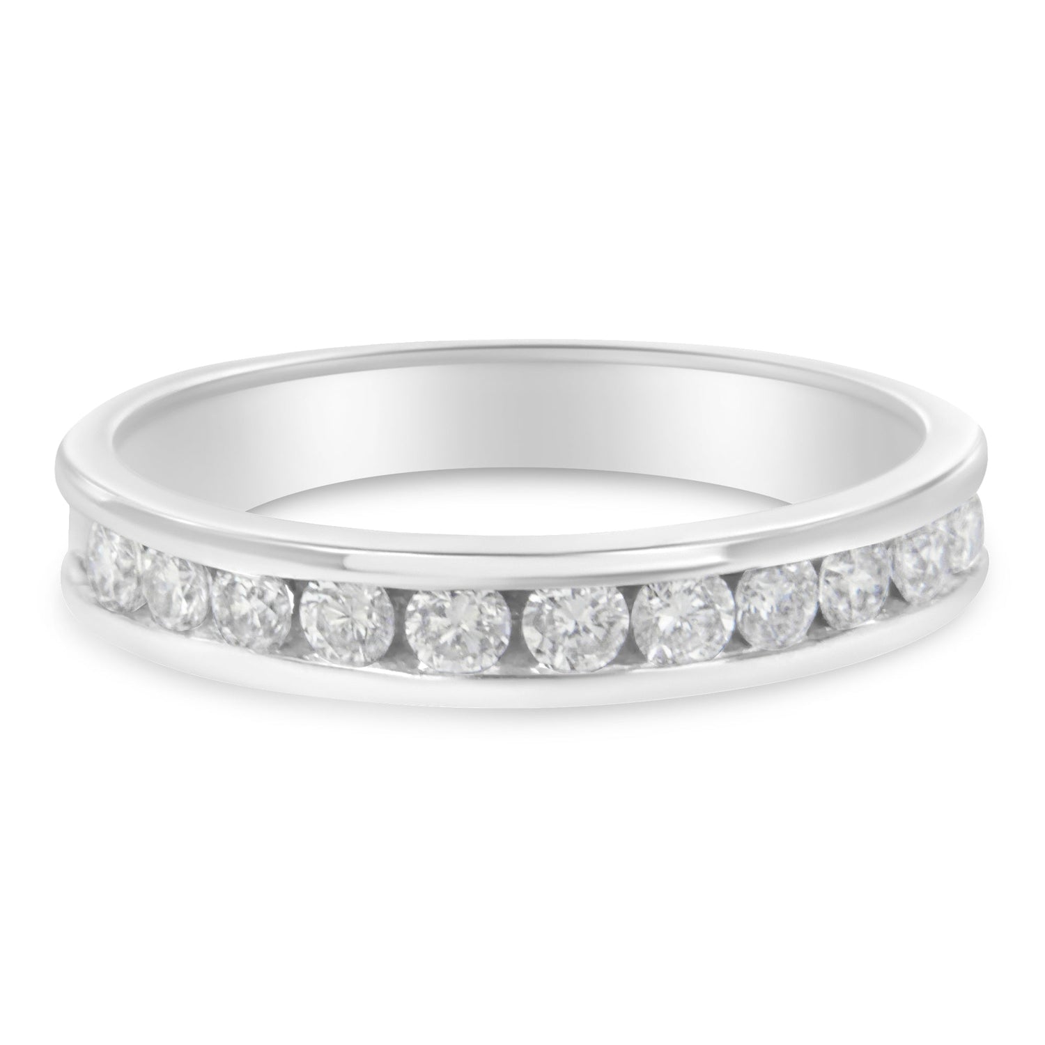 IGI Certified 1/2 Cttw Round Brilliant Cut Diamond 18K White Gold Channel Set Eternity Style Wedding Band Ring (H-I Color, I1-I2 Clarity) - Size 7 by Bids.com