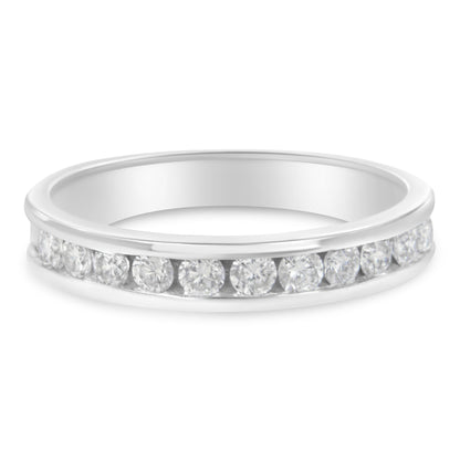 IGI Certified 1/2 Cttw Round Brilliant Cut Diamond 18K White Gold Channel Set Eternity Style Wedding Band Ring (H-I Color, I1-I2 Clarity) - Size 7 by Bids.com