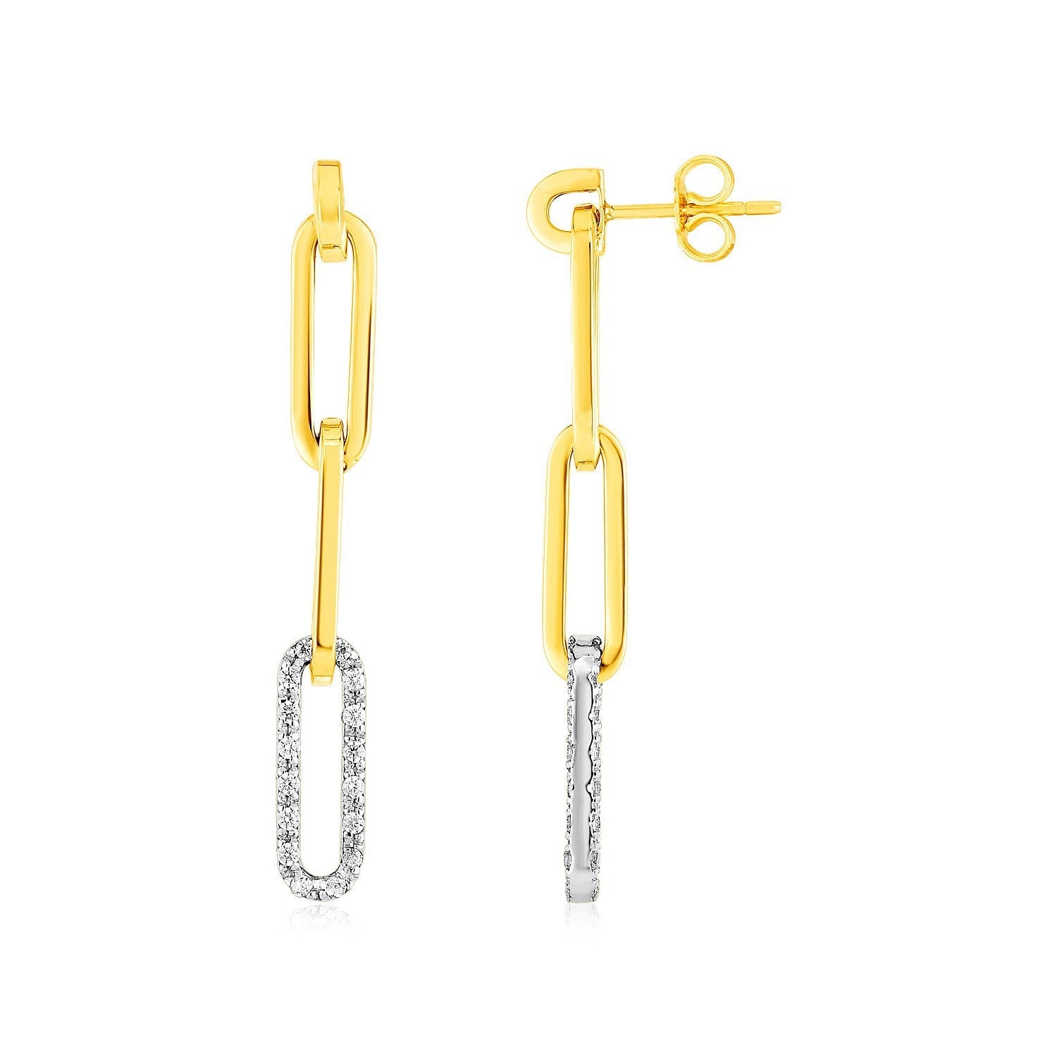 14k Yellow Gold Paperclip Chain Dangle Earrings with Diamonds by Bids.com