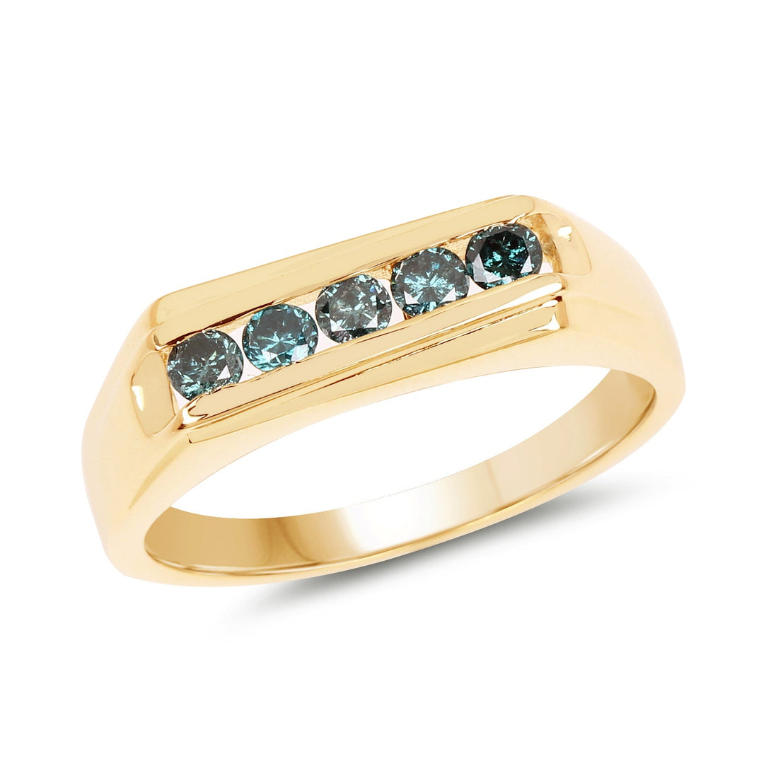 14K Yellow Gold Plated 0.35 Carat Genuine Blue Diamond .925 Sterling Silver Ring by Bids.com