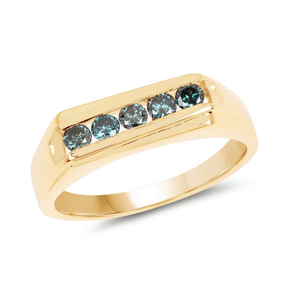 14K Yellow Gold Plated 0.35 Carat Genuine Blue Diamond .925 Sterling Silver Ring by Bids.com