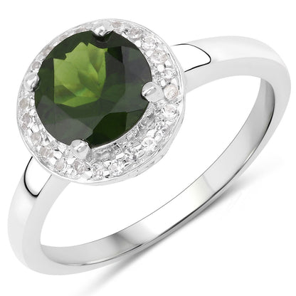 1.90 Carat Genuine Chrome Diopside and White Topaz .925 Sterling Silver Ring by Bids.com