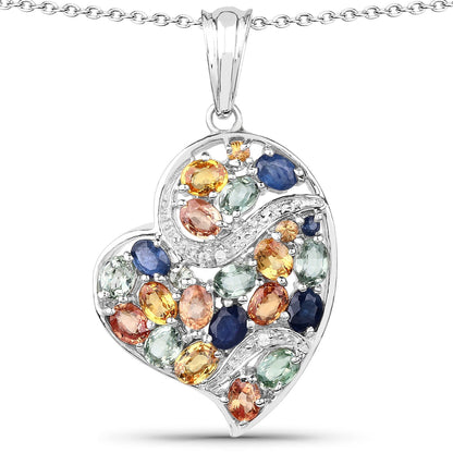 4.00 Carat Genuine Multi Sapphire .925 Sterling Silver Pendant  DestGlow