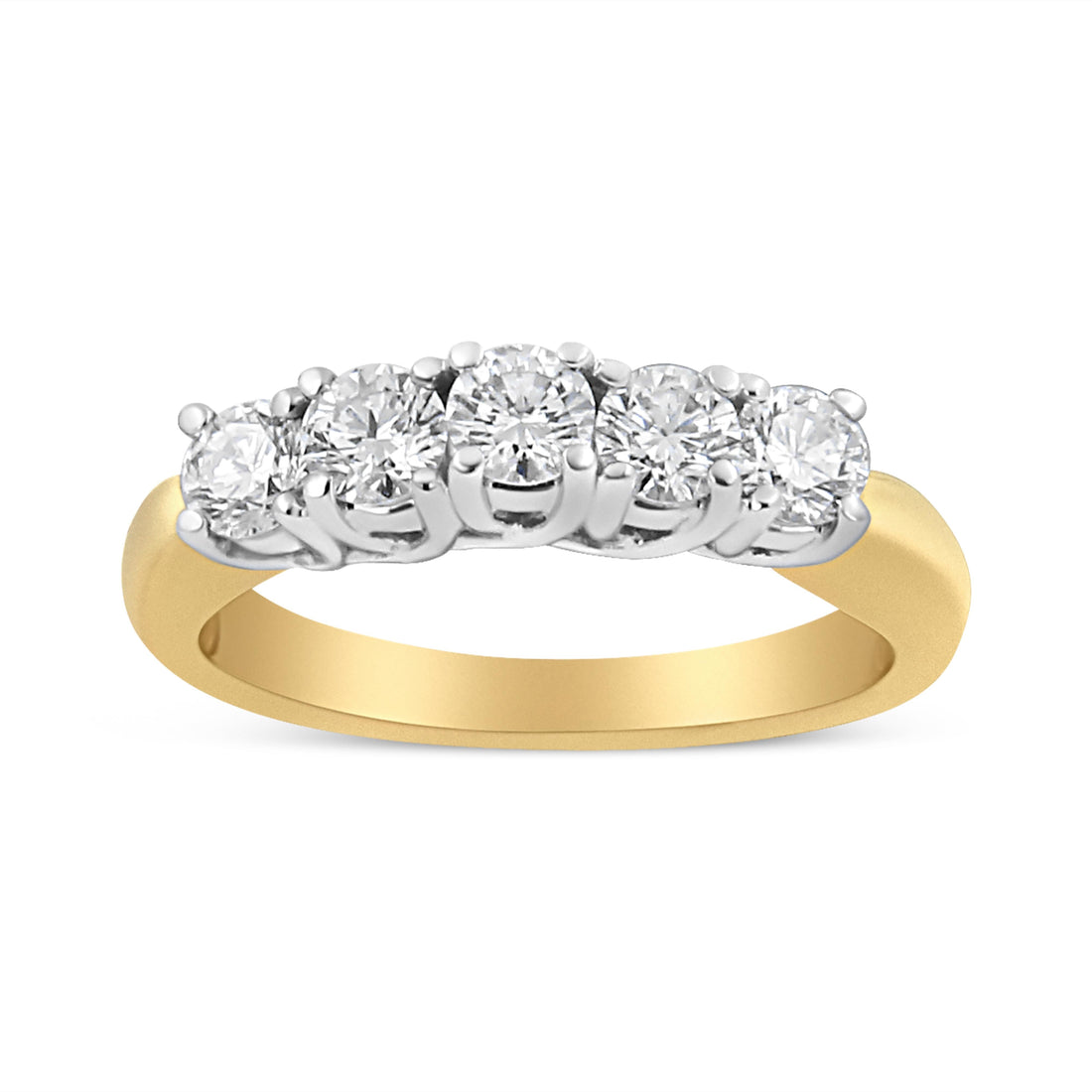 18K Yellow Gold 1.0 Cttw 4 Prong Set Round Cut Diamond Step up 5 Stone Ring Band (F-G Color, SI1-SI2 Clarity) - Size 6 by Bids.com
