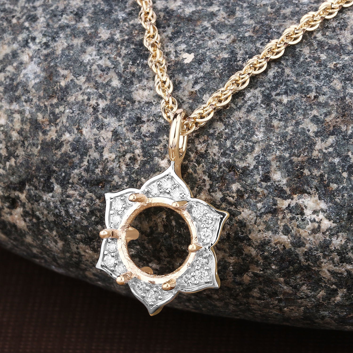 0.14 Carat Genuine White Diamond 14K Yellow Gold Semi Mount Pendant - holds 8.00mm Round Gemstone by Bids.com