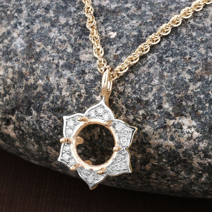 0.14 Carat Genuine White Diamond 14K Yellow Gold Semi Mount Pendant - holds 8.00mm Round Gemstone by Bids.com