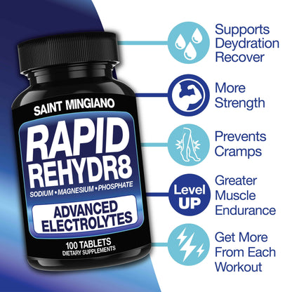 Rapid Rehydr8 Electrolyte Supplements 100 Capsules – Aid in The Prevention of Cramping and Supports Muscle Endurance and Recovery