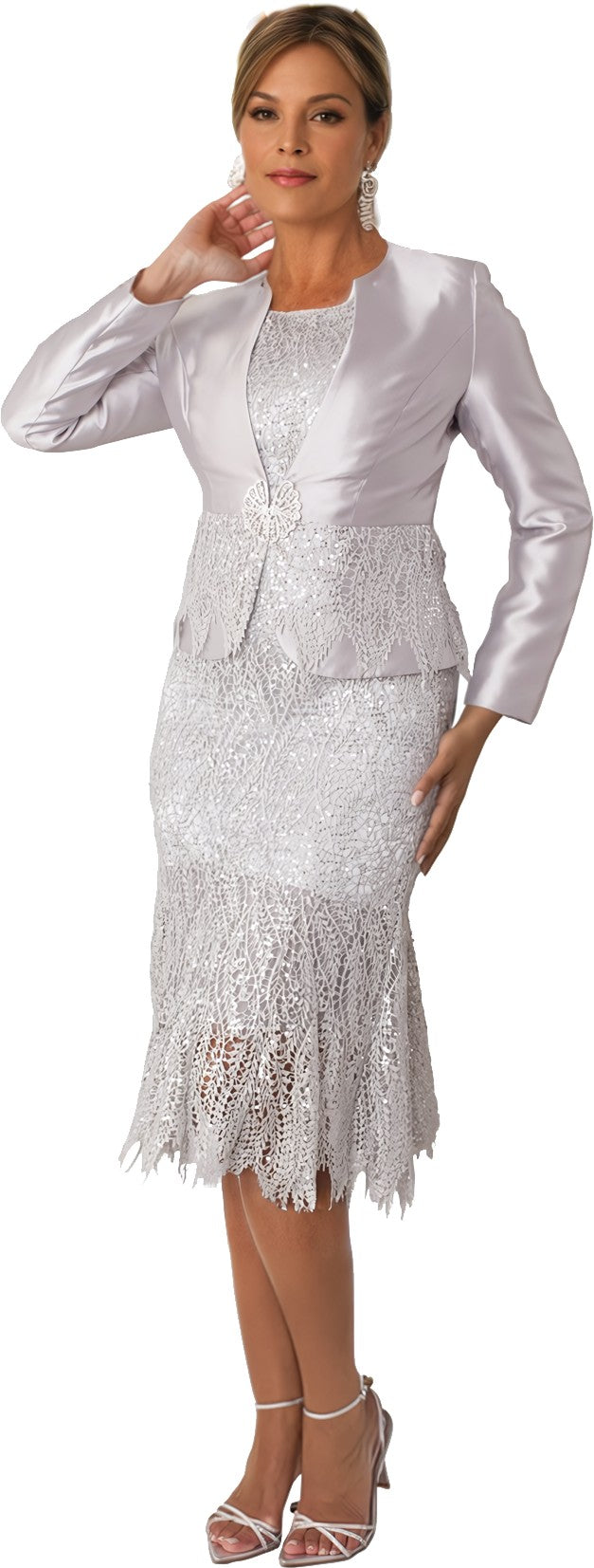 Elegant Lace Two-Piece Dress Set with Tailored Jacket -4857 by Tally Taylor