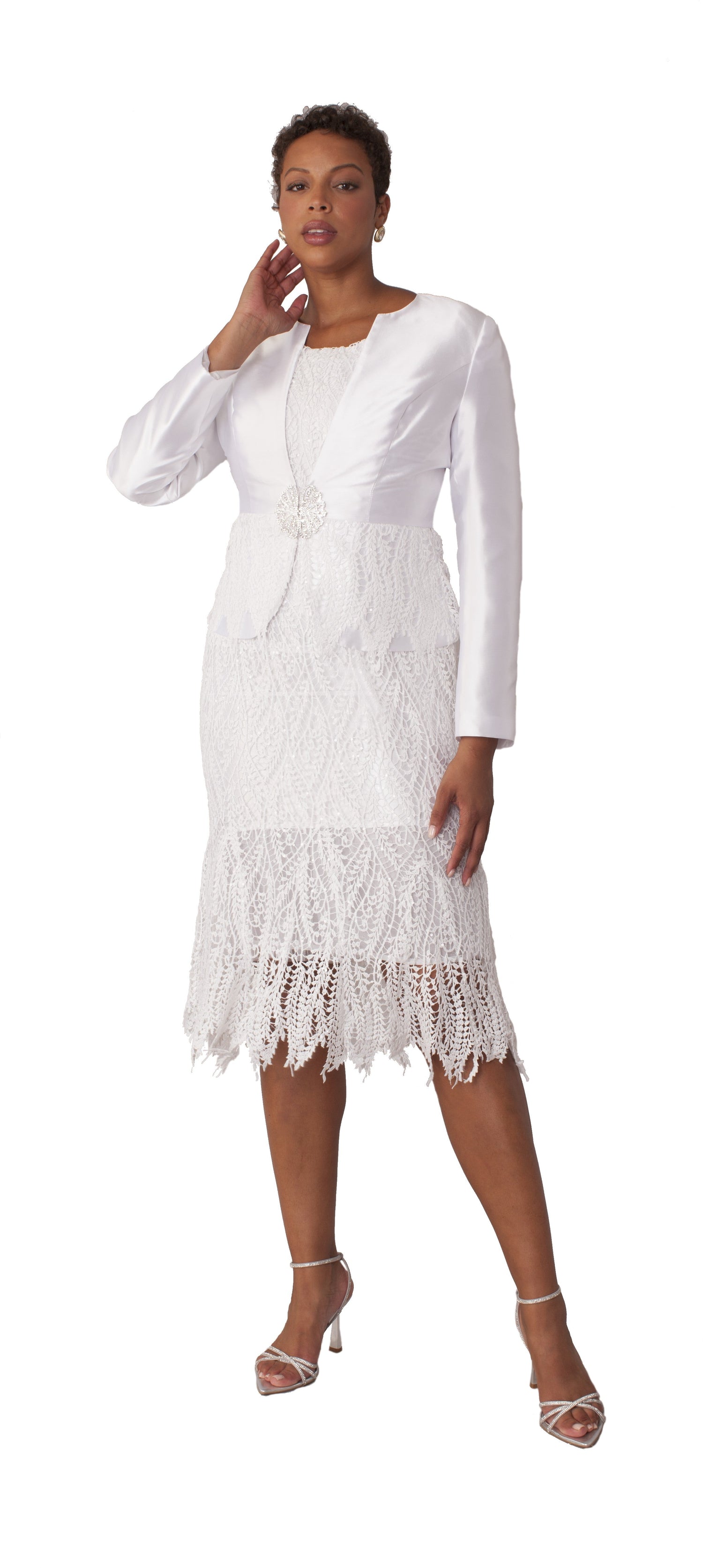Elegant Lace Two-Piece Dress Set with Tailored Jacket -4857 by Tally Taylor