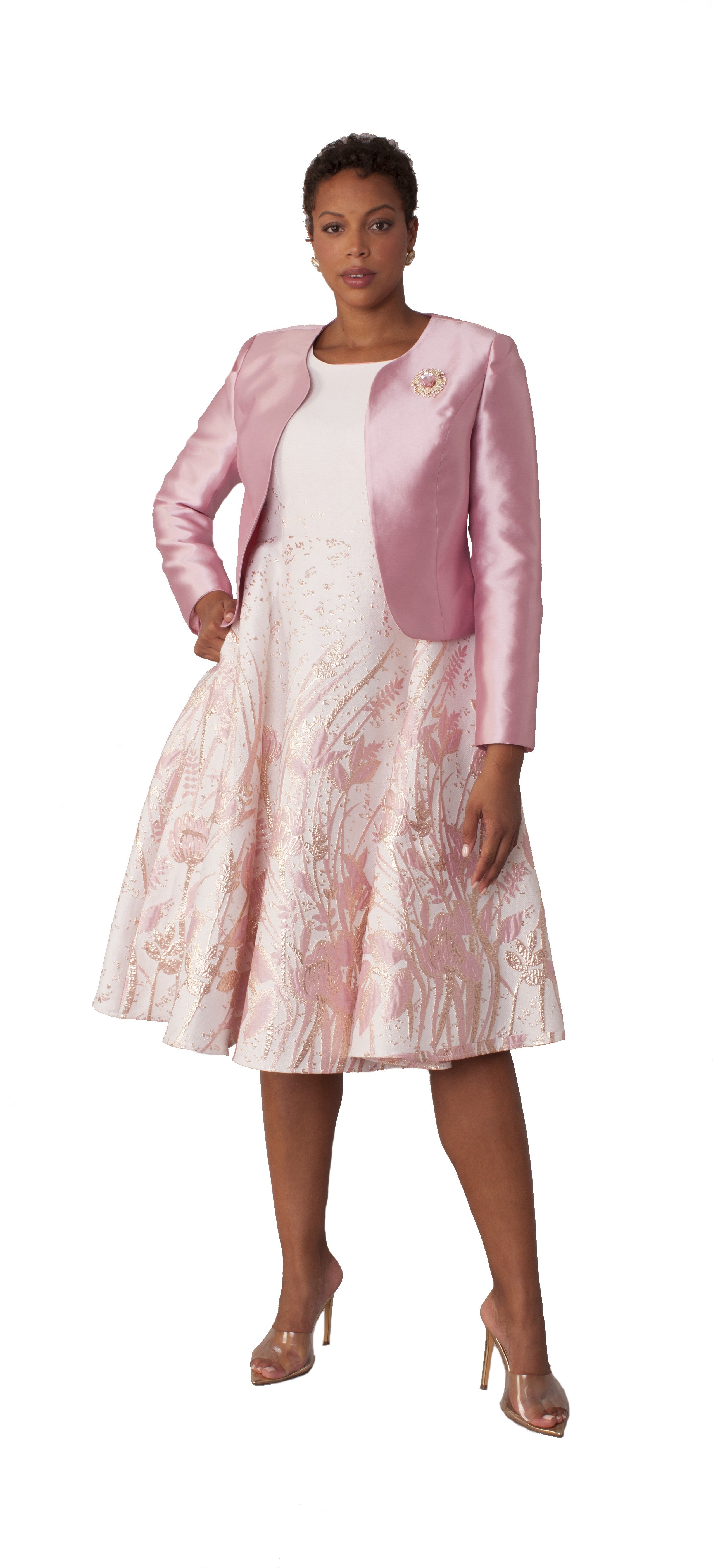 Elegant Two-Piece Brocade Dress &amp; Jacket Set- 4853 by Tally Taylor