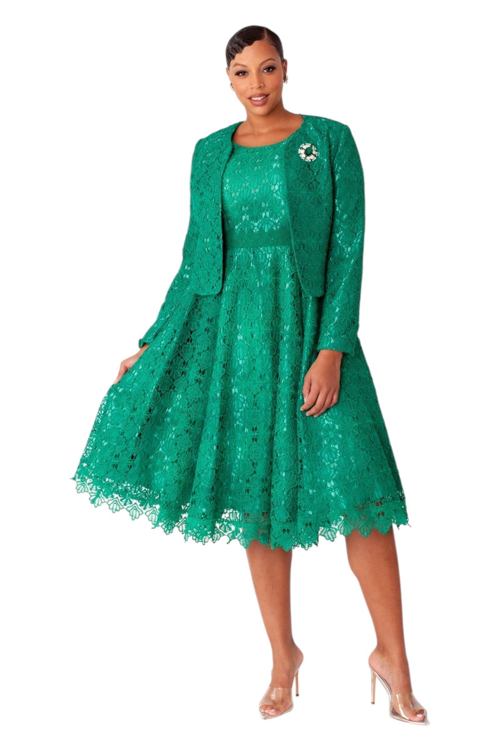 Elegant Two-Piece Lace Dress &amp; Jacket Set- 4856  DestGlow