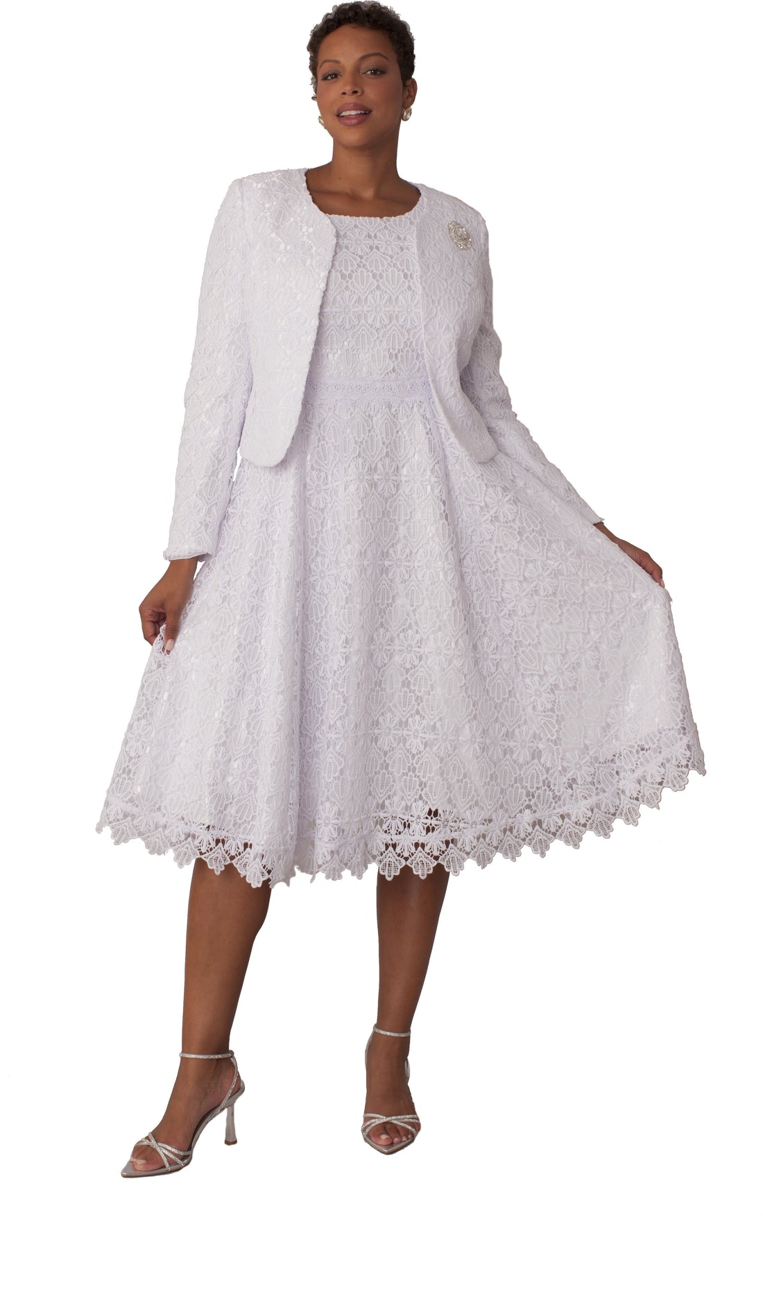 Elegant Two-Piece Lace Dress &amp; Jacket Set- 4856  DestGlow