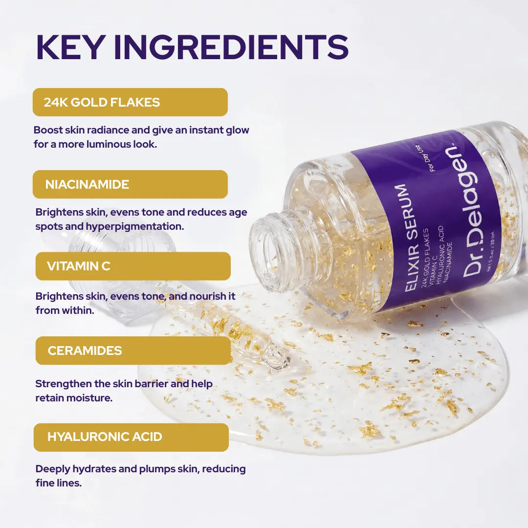 Elixir Serum - 24kGold Ceramides Niacinamide Vitamin C - DestGlow