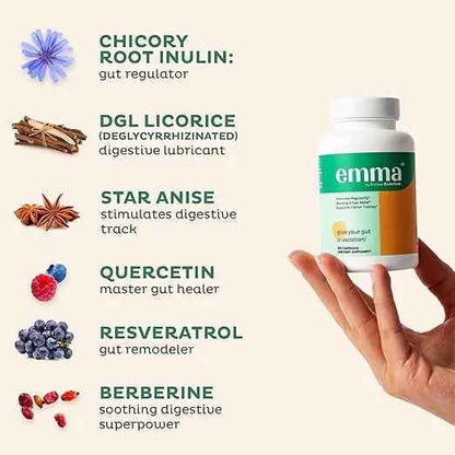 Emma Gut Health Doctors Endorsed Supplement - 60 Capsules - Relief from Gas and Bloating, Repairs Leaky Gut with Magnesium, Berberine, Vitamin D, Quercetin &amp; More - Gut Health &amp; Colon Cleanse Formula