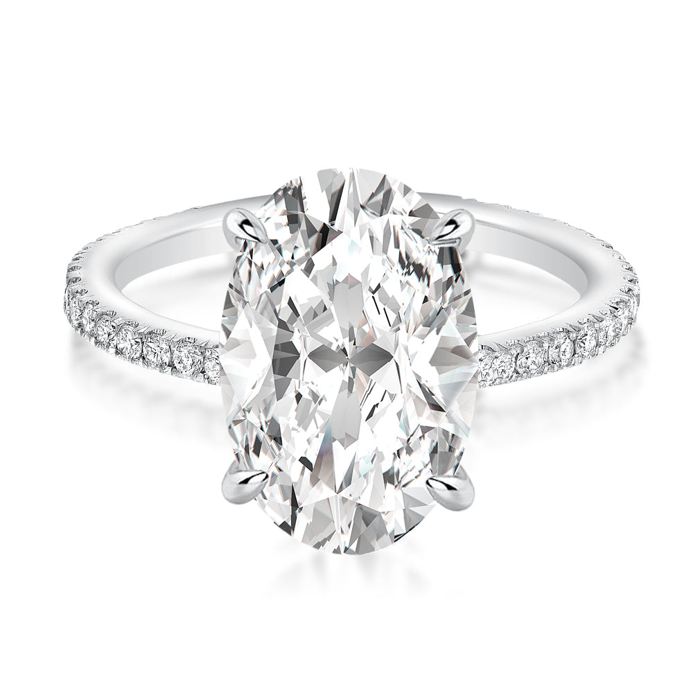 Moissanite 4.0 Ct Pavé Oval Cut Engagement Rings For Women 