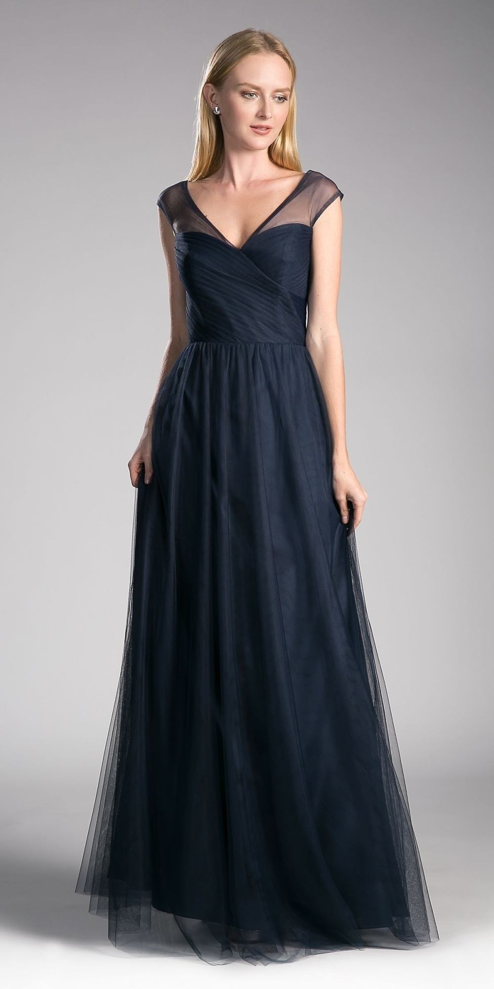 CLEARANCE - Ladivine ET320 Illusion V-Neck and Back Long Dress (Size 14) by DiscountDressShop