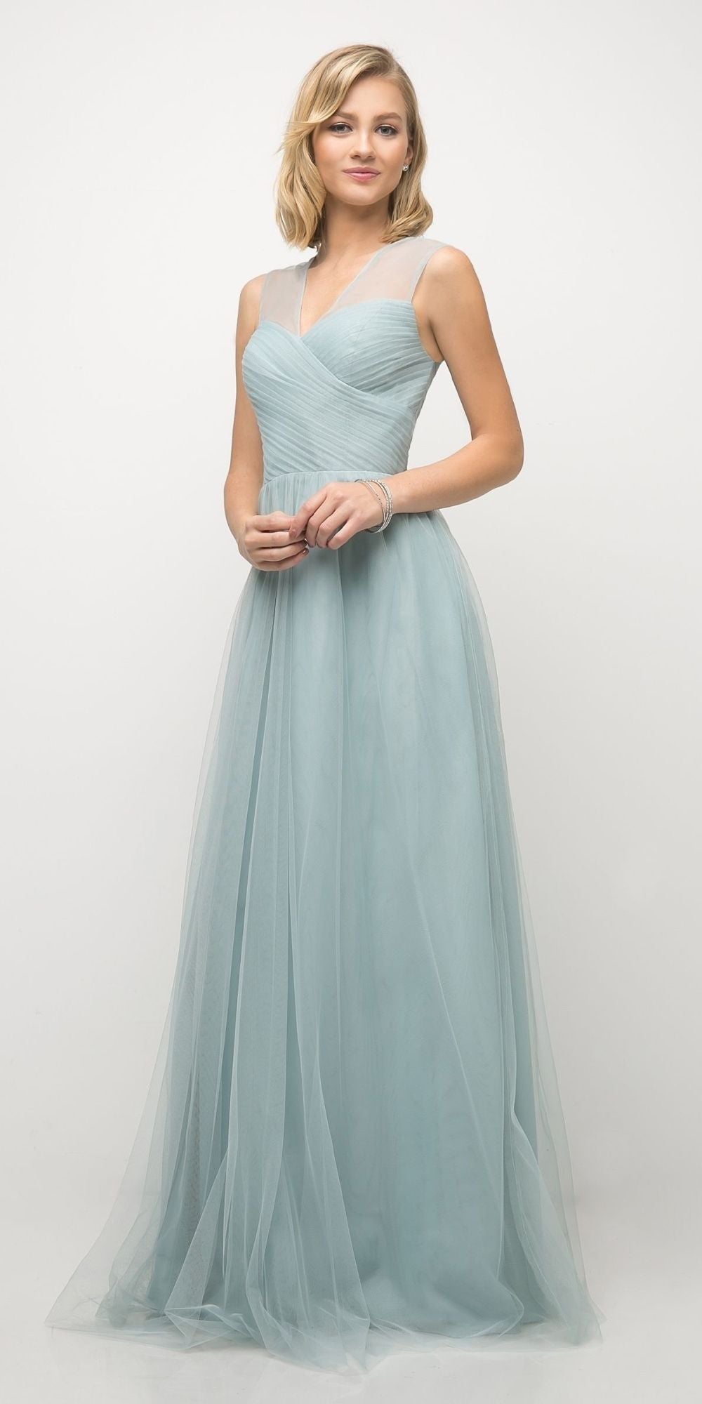 CLEARANCE - Ladivine ET320 Illusion V-Neck and Back Long Dress (Size 14) by DiscountDressShop