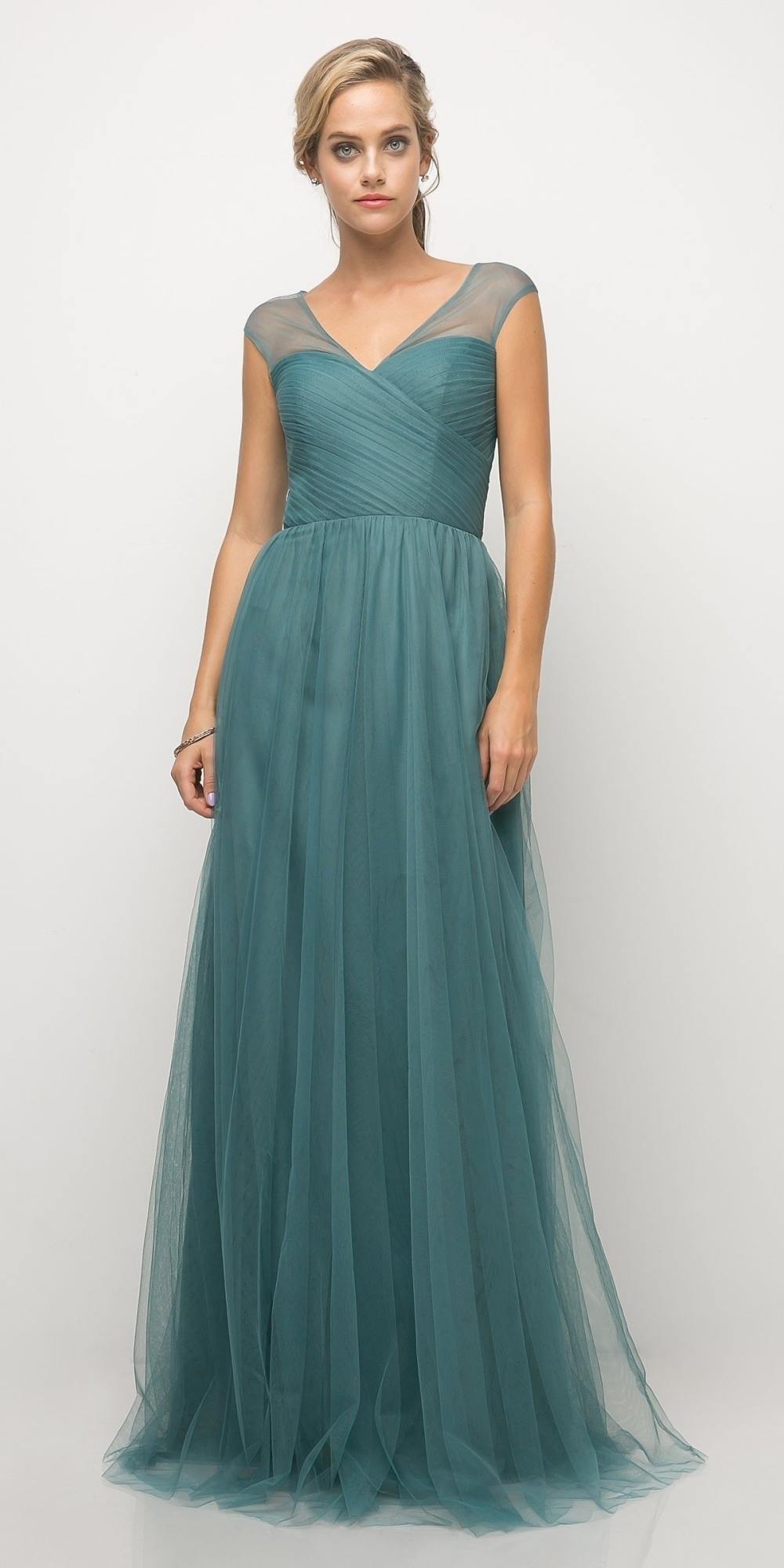 CLEARANCE - Ladivine ET320 Illusion V-Neck and Back Long Dress (Size 14) by DiscountDressShop