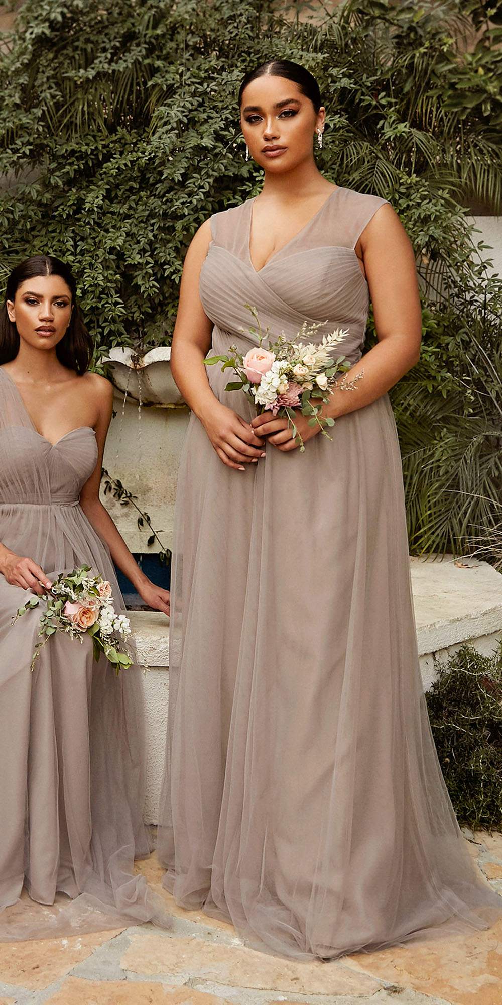 CLEARANCE - Ladivine ET320 Illusion V-Neck and Back Long Dress (Size 14) by DiscountDressShop
