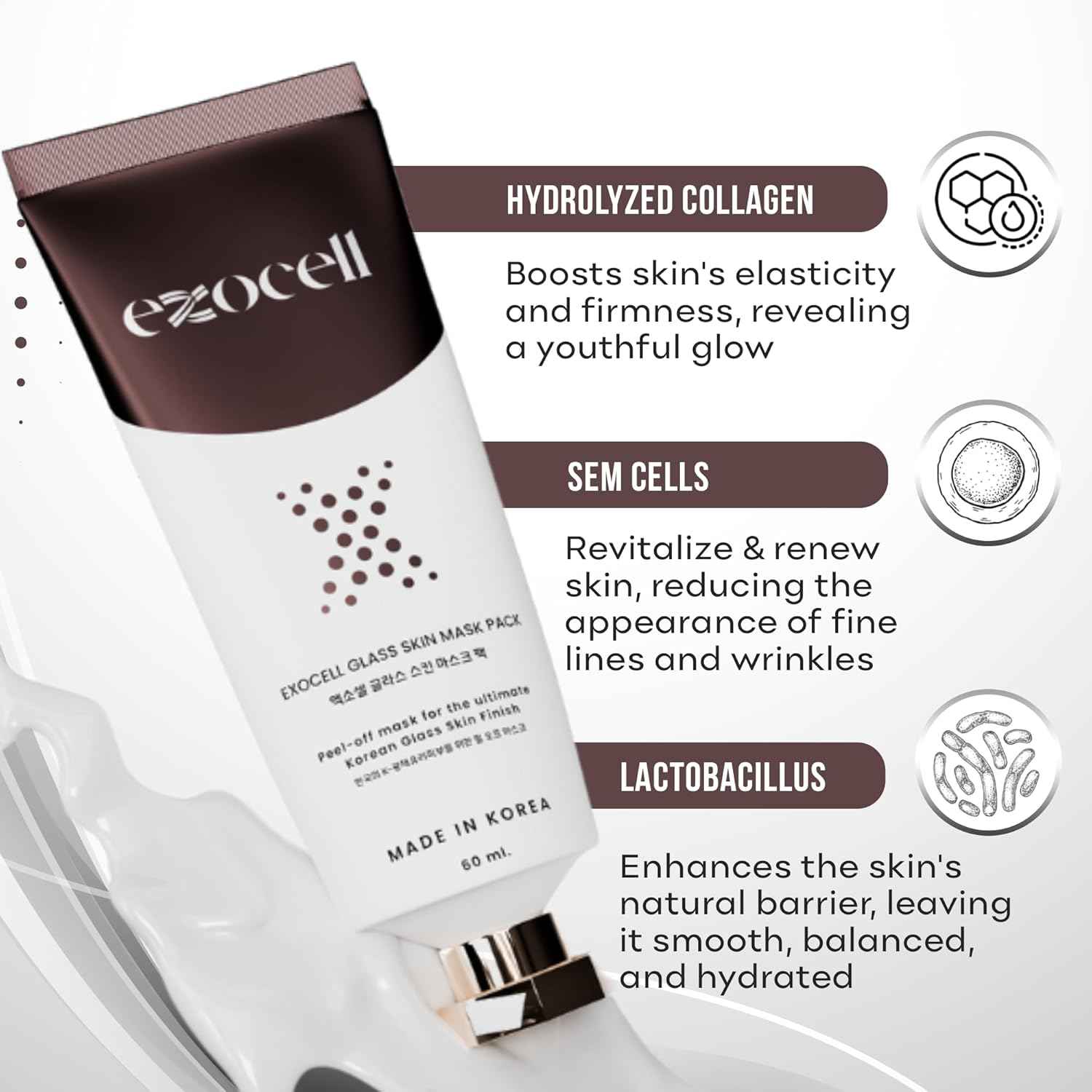 EXOCELL Glass Skin Mask Pack, Korean Peel-Off Mask for Ultimate Glossy Skin Finish 60 ml