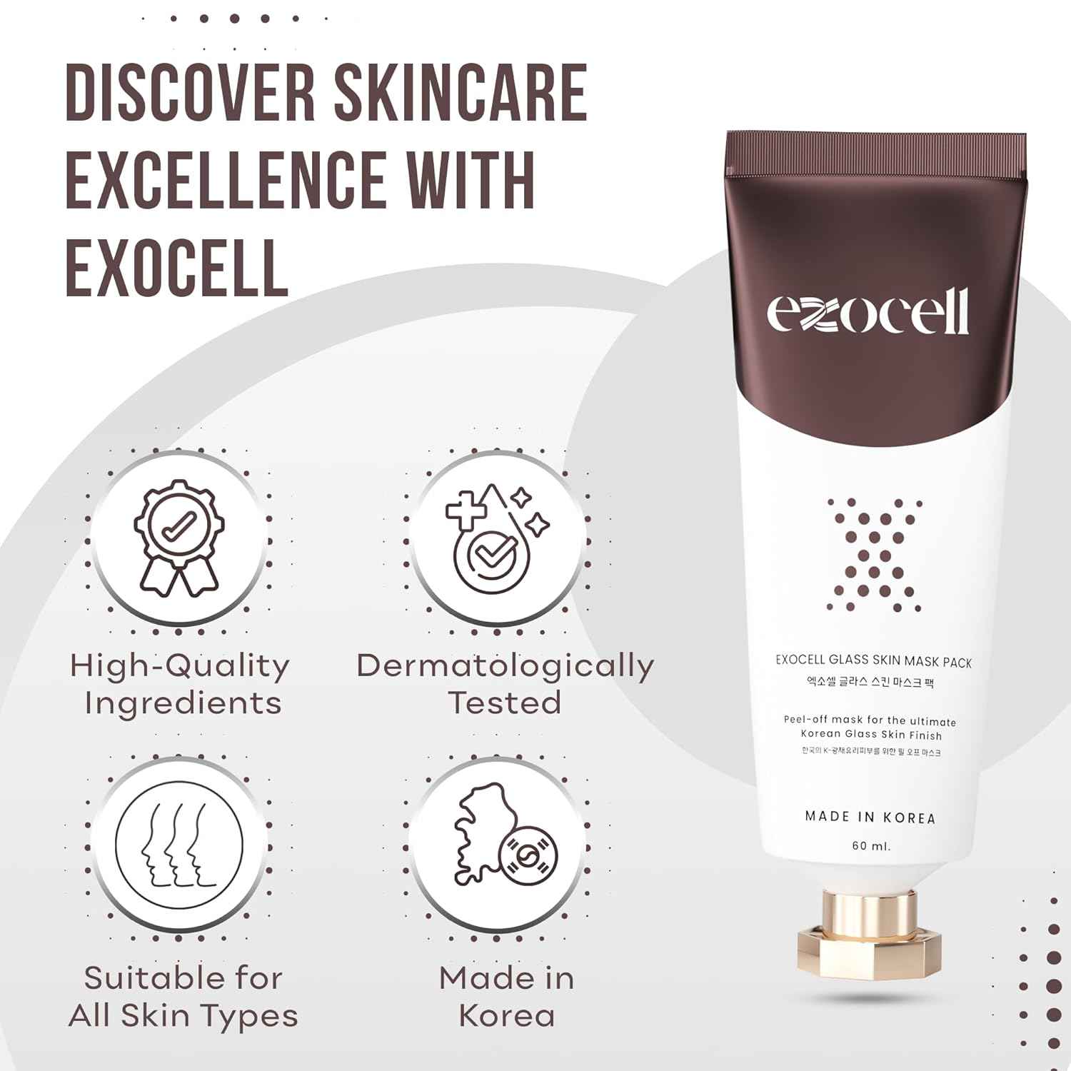 EXOCELL Glass Skin Mask Pack, Korean Peel-Off Mask for Ultimate Glossy Skin Finish 60 ml