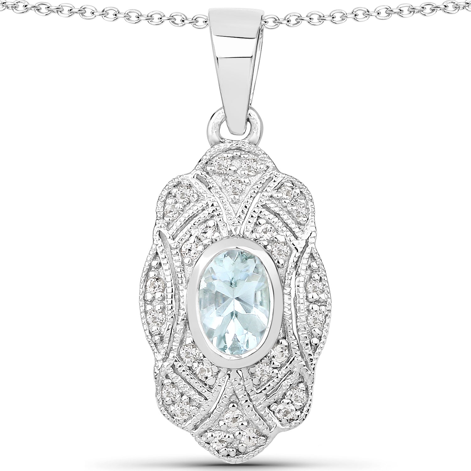 0.48 Carat Genuine Aquamarine and White Topaz .925 Sterling Silver Pendant by Bids.com