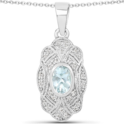 0.48 Carat Genuine Aquamarine and White Topaz .925 Sterling Silver Pendant by Bids.com