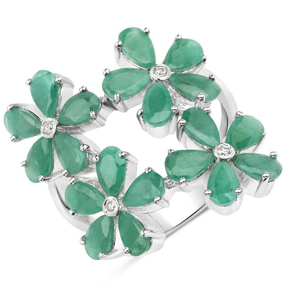 4.63 Carat Genuine Emerald and White Diamond .925 Sterling Silver Ring by Bids.com