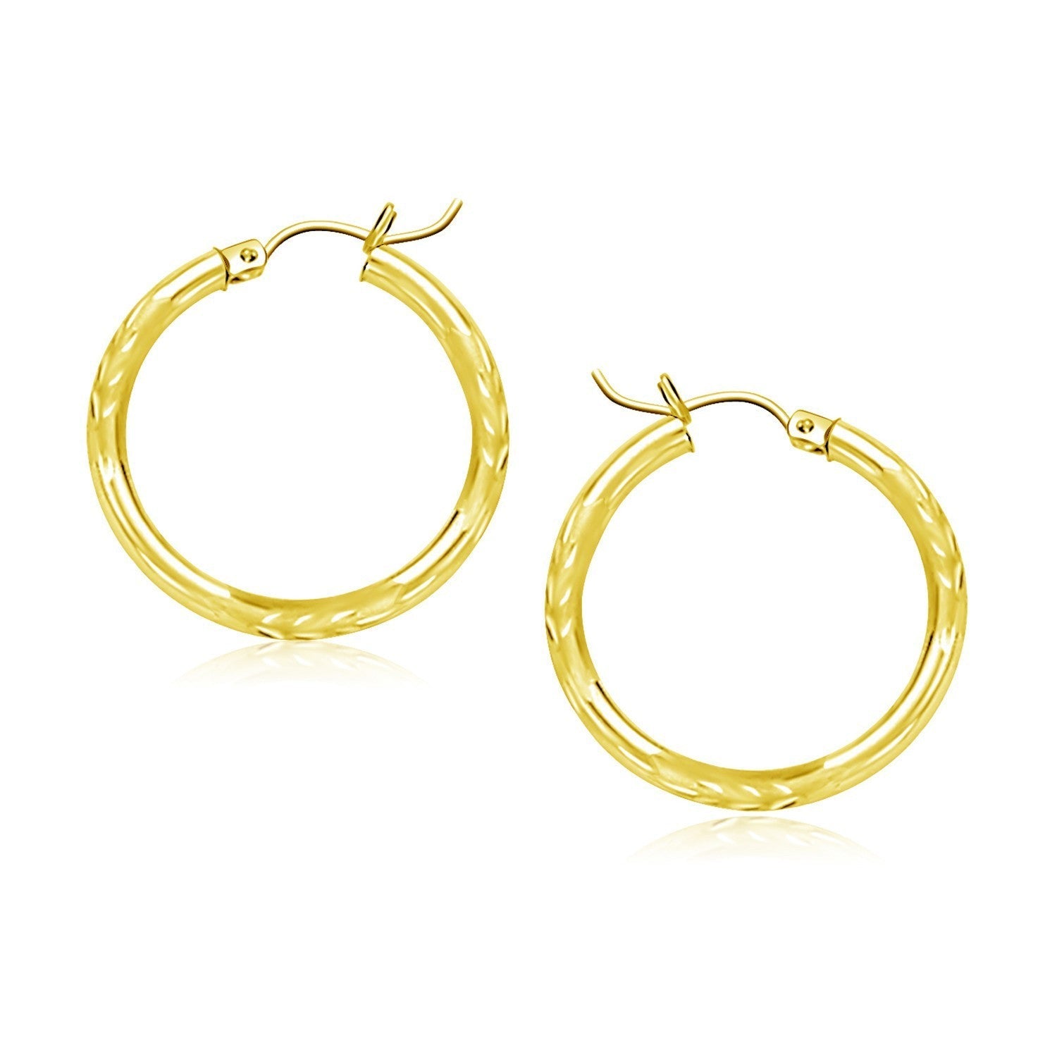 14k Yellow Gold Diamond Cut Hoop Earrings (20mm)  DestGlow