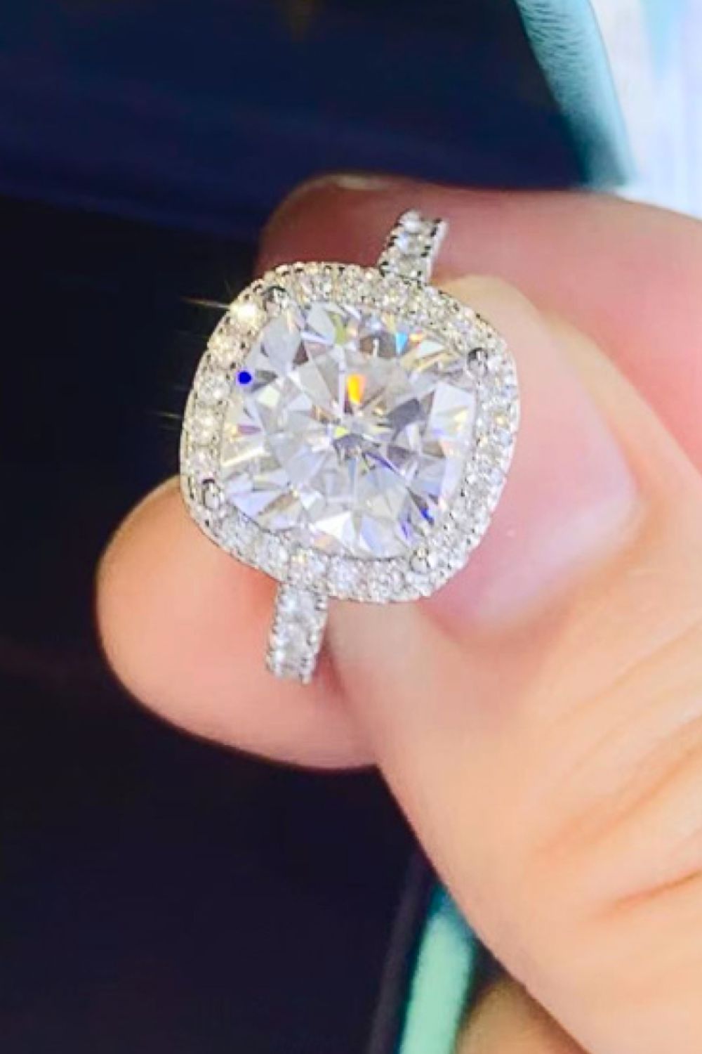 3 Carat Cushion-Cut Sparkala™ Platinum Over Pure Sterling Silver Square Ring by Sparkala