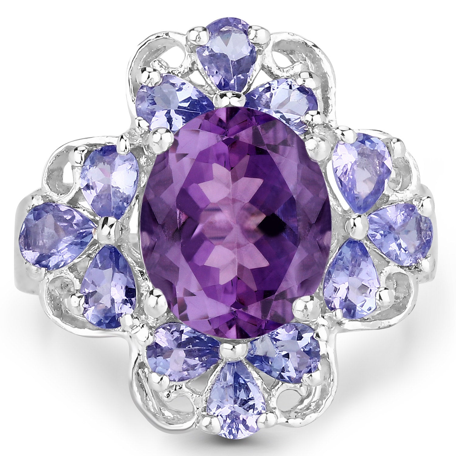 4.88 Carat Genuine Amethyst and Tanzanite .925 Sterling Silver Ring by Bids.com