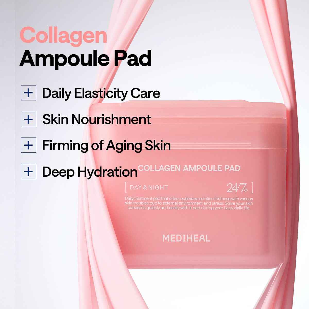 Collagen Ampoule Facial Toner Pads - Collagen &amp; Ceramide - Skin Firming &amp; Restore Elasticity &amp; Deep Hydration - Tighten Wrinkles &amp; Lines - Vegan Eco Silk Fabric