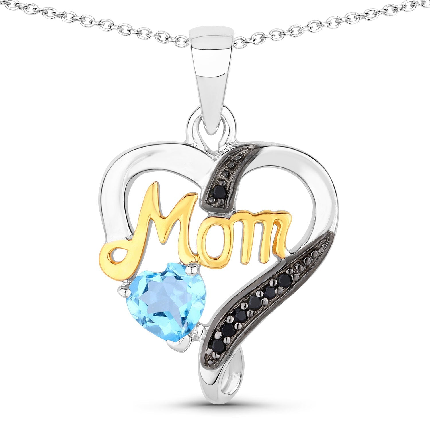 0.57 Carat Genuine Swiss Blue Topaz and Black Spinel .925 Sterling Silver Pendant by Bids.com