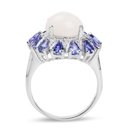 4.25 Carat Genuine Opal, Tanzanite &amp; White Topaz .925 Sterling Silver Ring by Bids.com