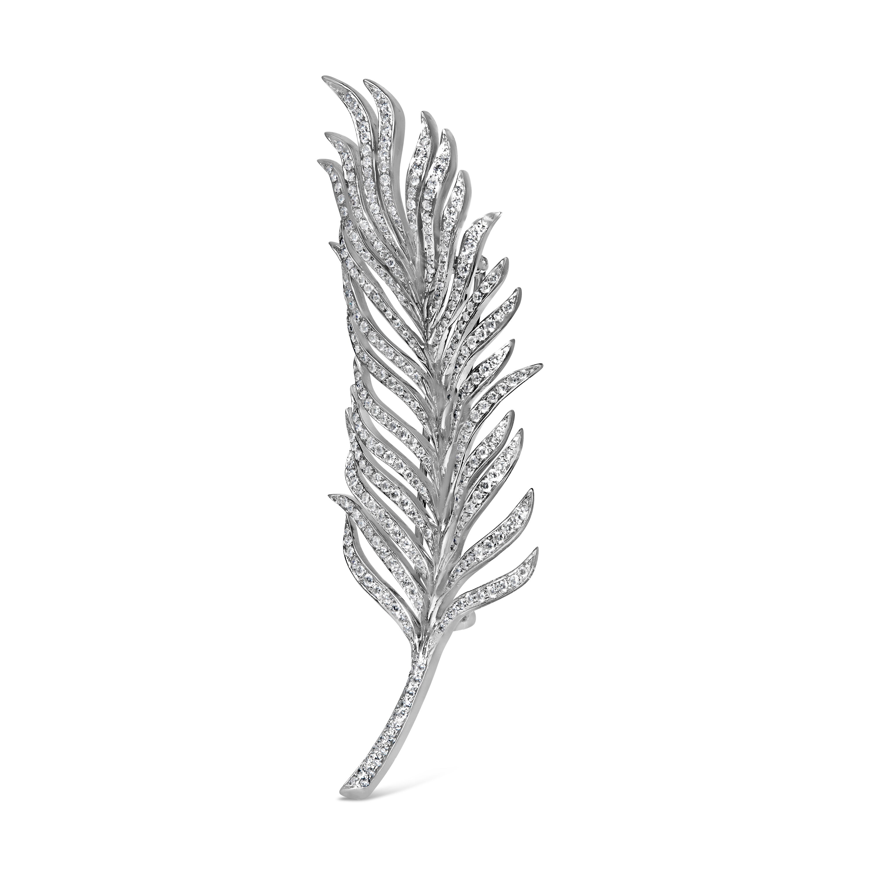 18K White Gold 2 7/8 Cttw Diamond Feather Brooch Pin (G-H Color, VS1-VS2 Clarity) by Bids.com