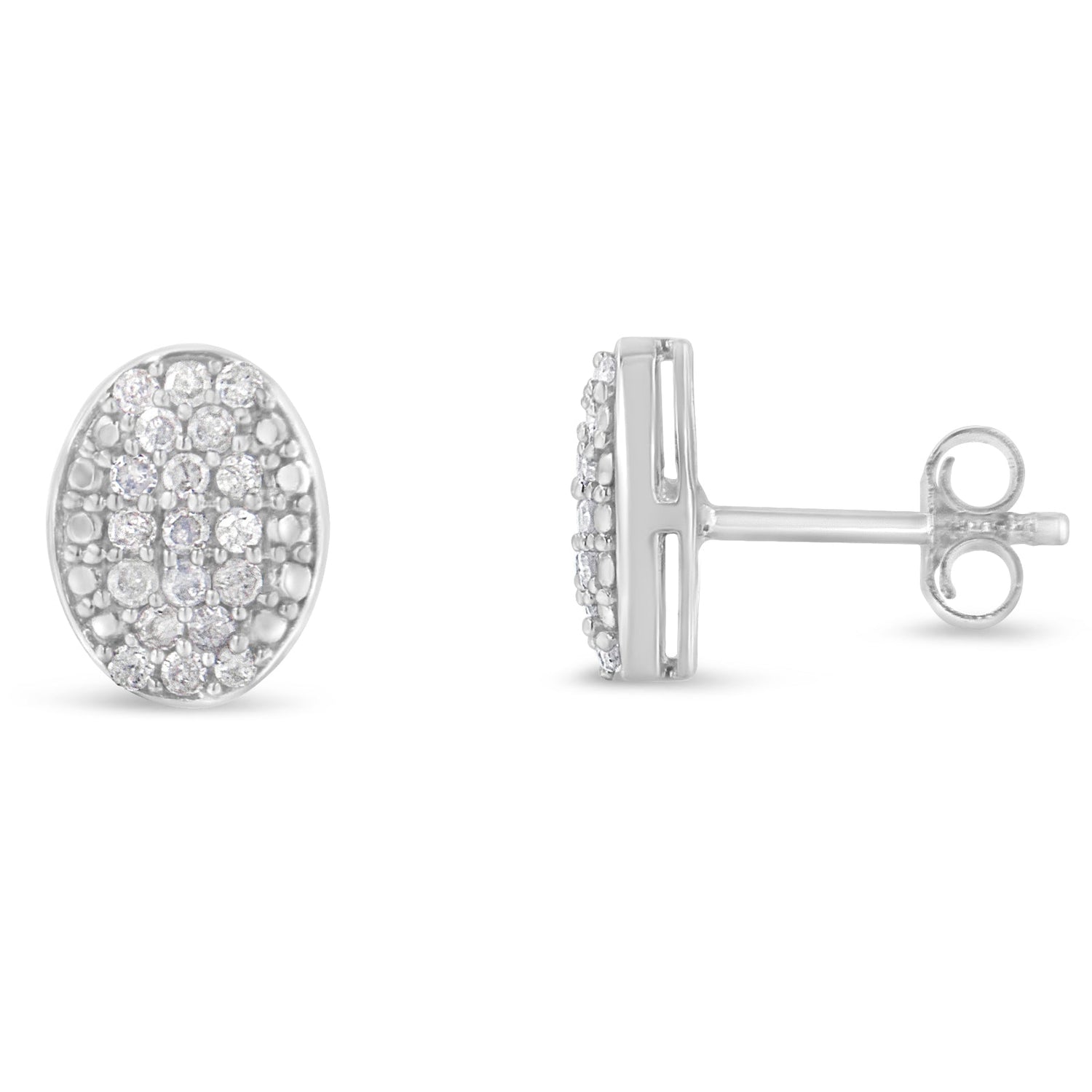 Sterling Silver Round Diamond Oval Cluster Earrings (1/2 cttw, I-J Color, I2-I3 Clarity) by Bids.com