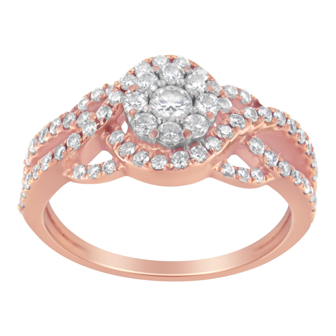 10K Rose Gold 3/4 Cttw Diamond Floral Cluster Head and Twisted Shank Cocktail Ring (H-I Color, SI1-SI2 Clarity)- Size 7 by Bids.com