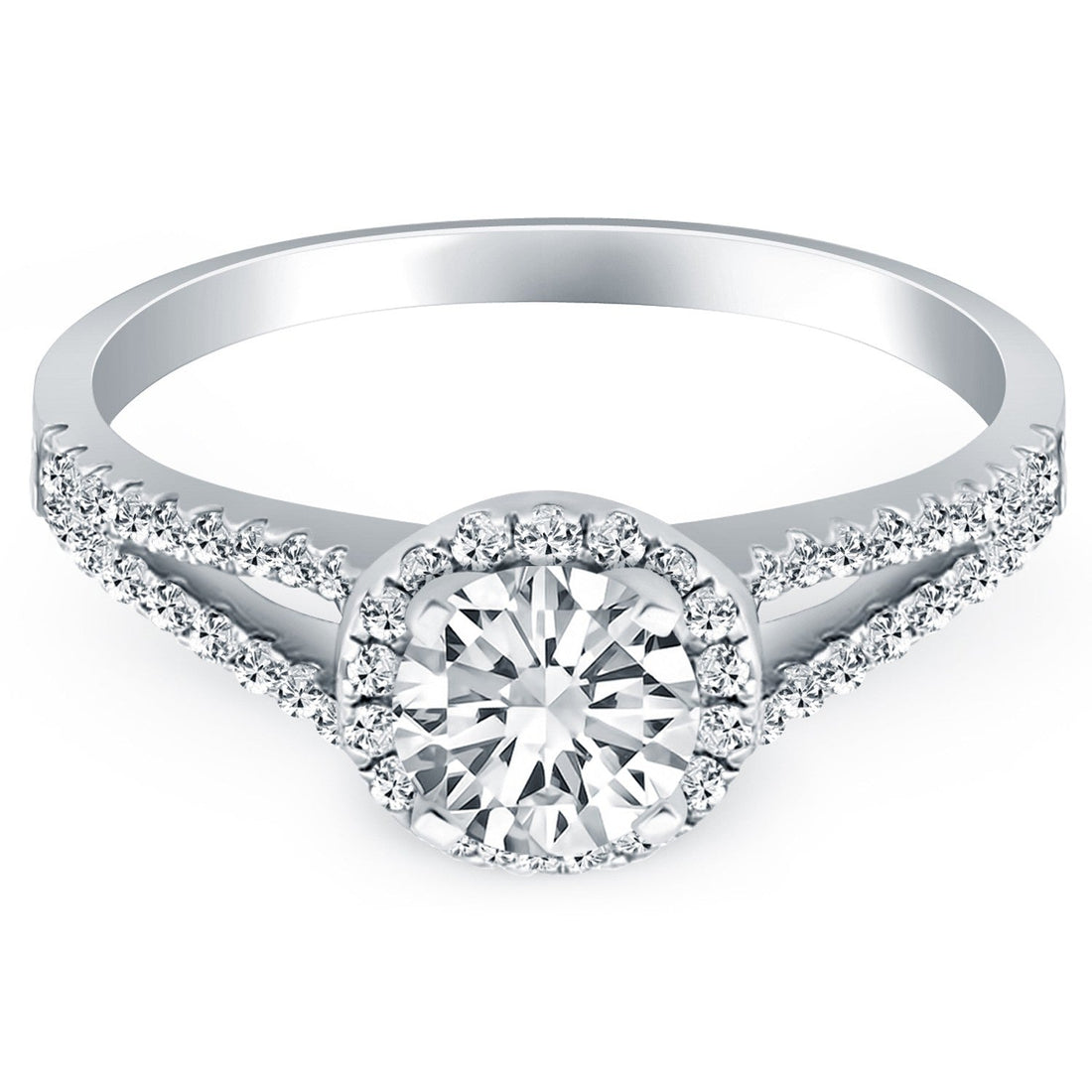 14k White Gold Diamond Halo Split Shank Engagement Ring by Bids.com