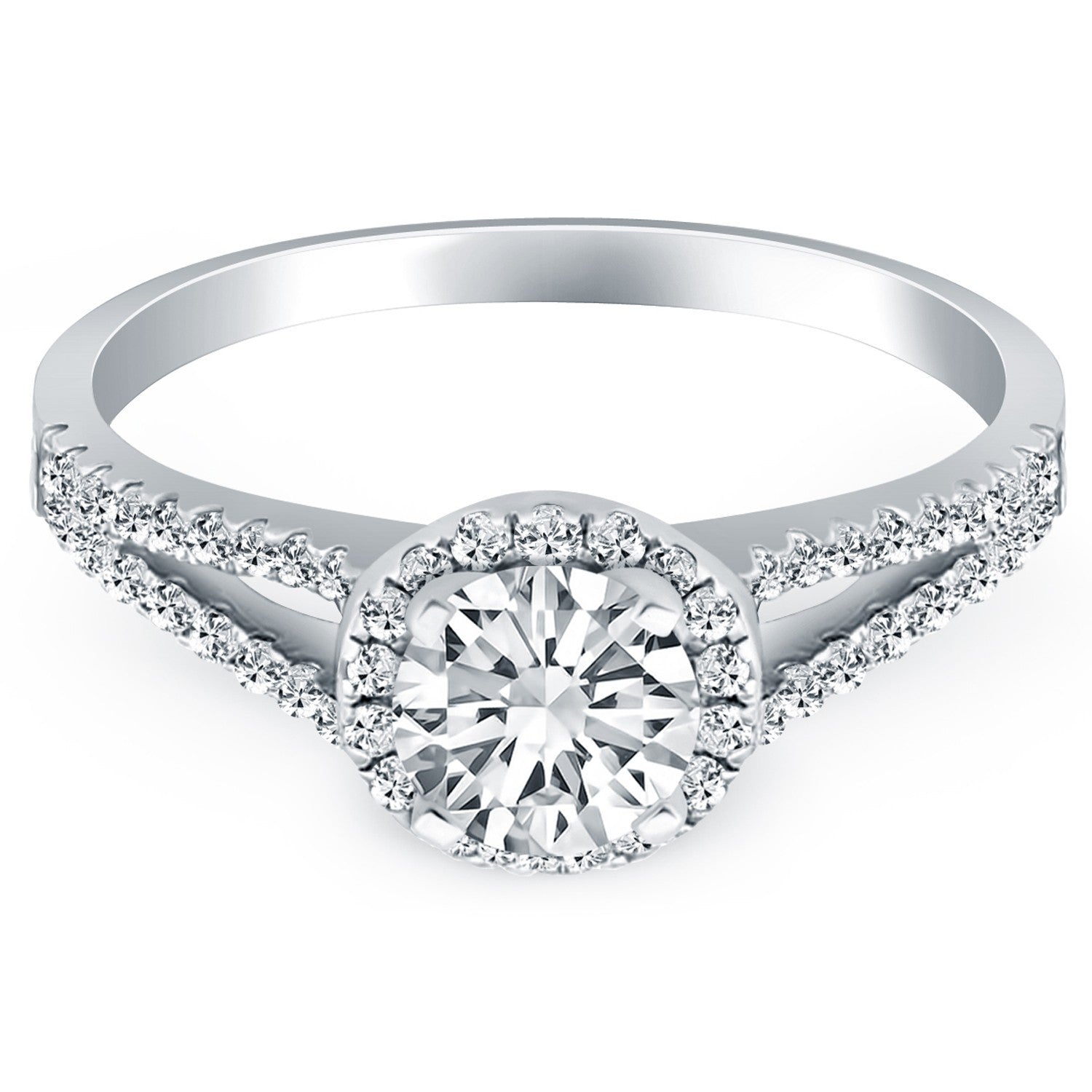 14k White Gold Diamond Halo Split Shank Engagement Ring by Bids.com
