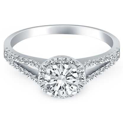 14k White Gold Diamond Halo Split Shank Engagement Ring by Bids.com