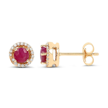 0.71 Carat Genuine Ruby and White Diamond 14K Yellow Gold Earrings  DestGlow