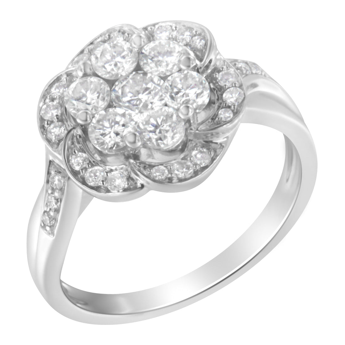 14K White Gold Floral Cluster Diamond Ring (1.0 Cttw, H-I Color, SI2-I1 Clarity) - Size 6 by Bids.com