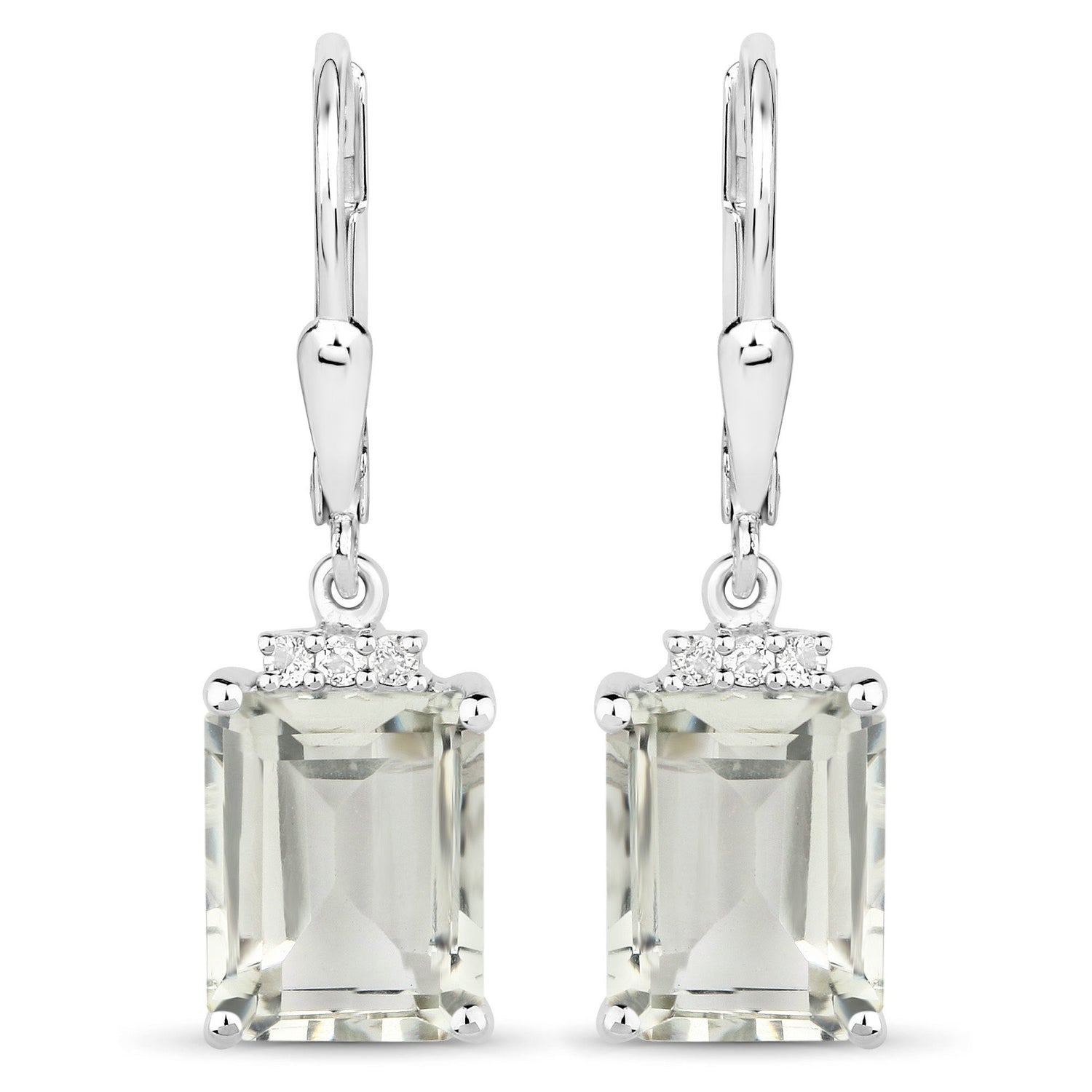 7.23 Carat Genuine Green Amethyst and White Topaz .925 Sterling Silver Earrings  DestGlow
