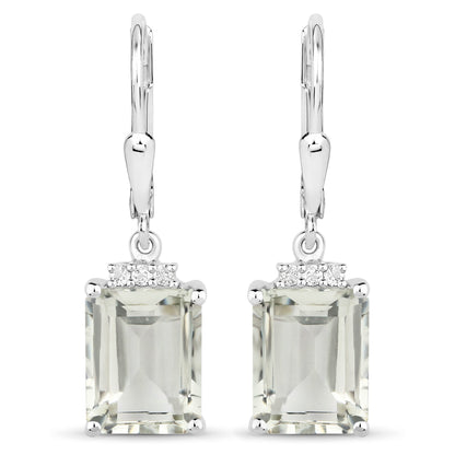 7.23 Carat Genuine Green Amethyst and White Topaz .925 Sterling Silver Earrings  DestGlow