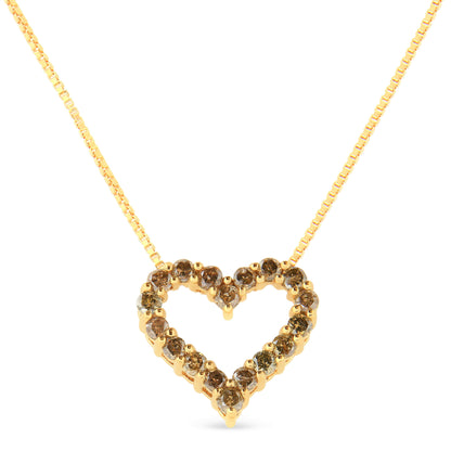 14K Yellow Gold Plated .925 Sterling Silver 1.0 Cttw Champagne Diamond Heart Pendant Necklace (K-L Color, I1-I2 Clarity) - 18" by Bids.com