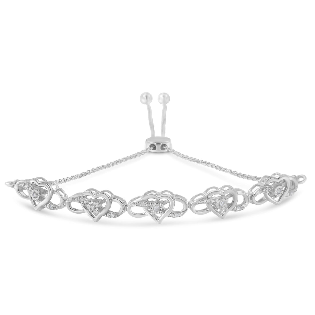.925 Sterling Silver Miracle Set Diamond Accented Infinity Hearts 6â€-9â€ Adjustable Bolo Bracelet (H-I Color, I2-I3 Clarity) by Bids.com